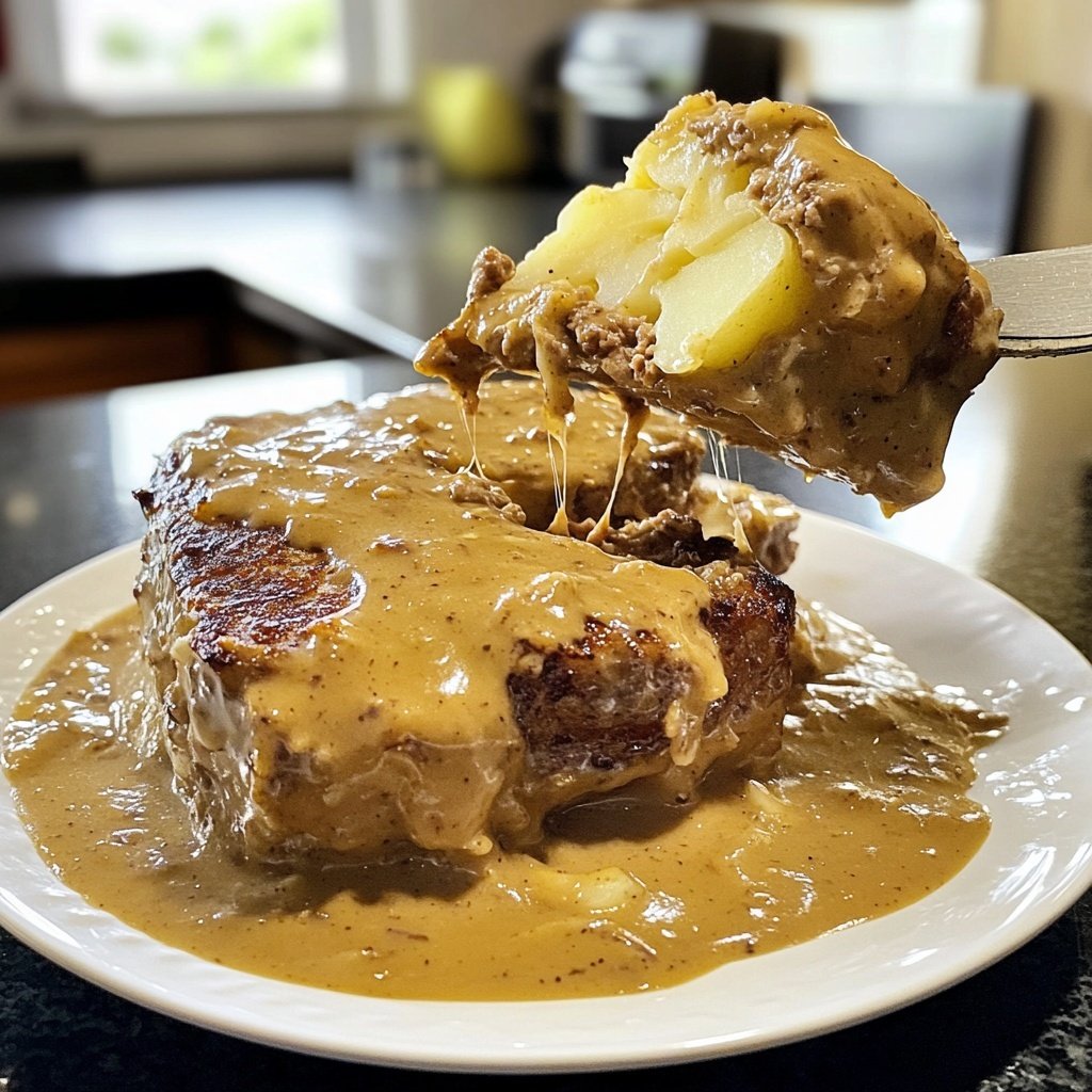 Hackbraten mit Kartoffeln in Sahne