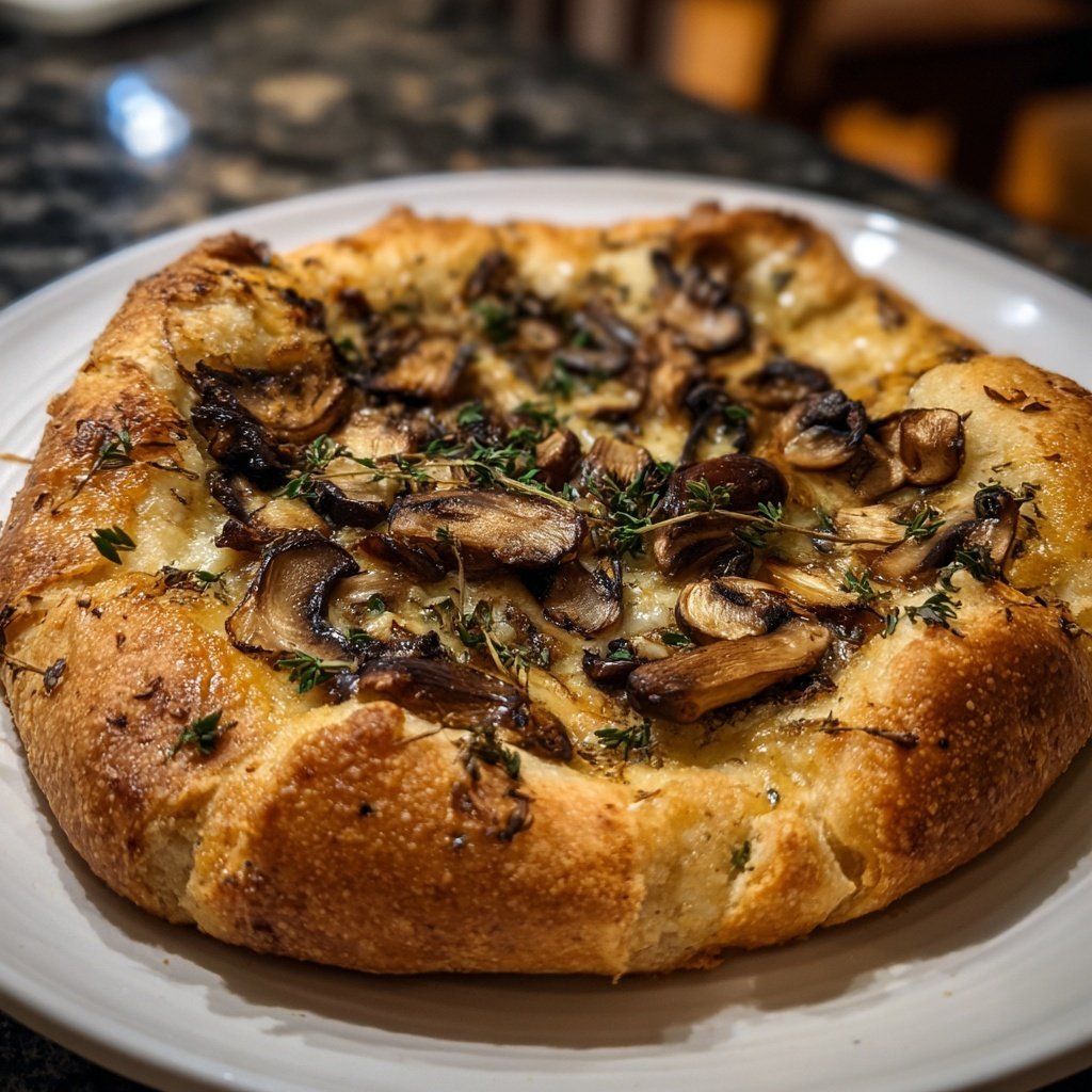 Pizza mit Pilzen und Thymian