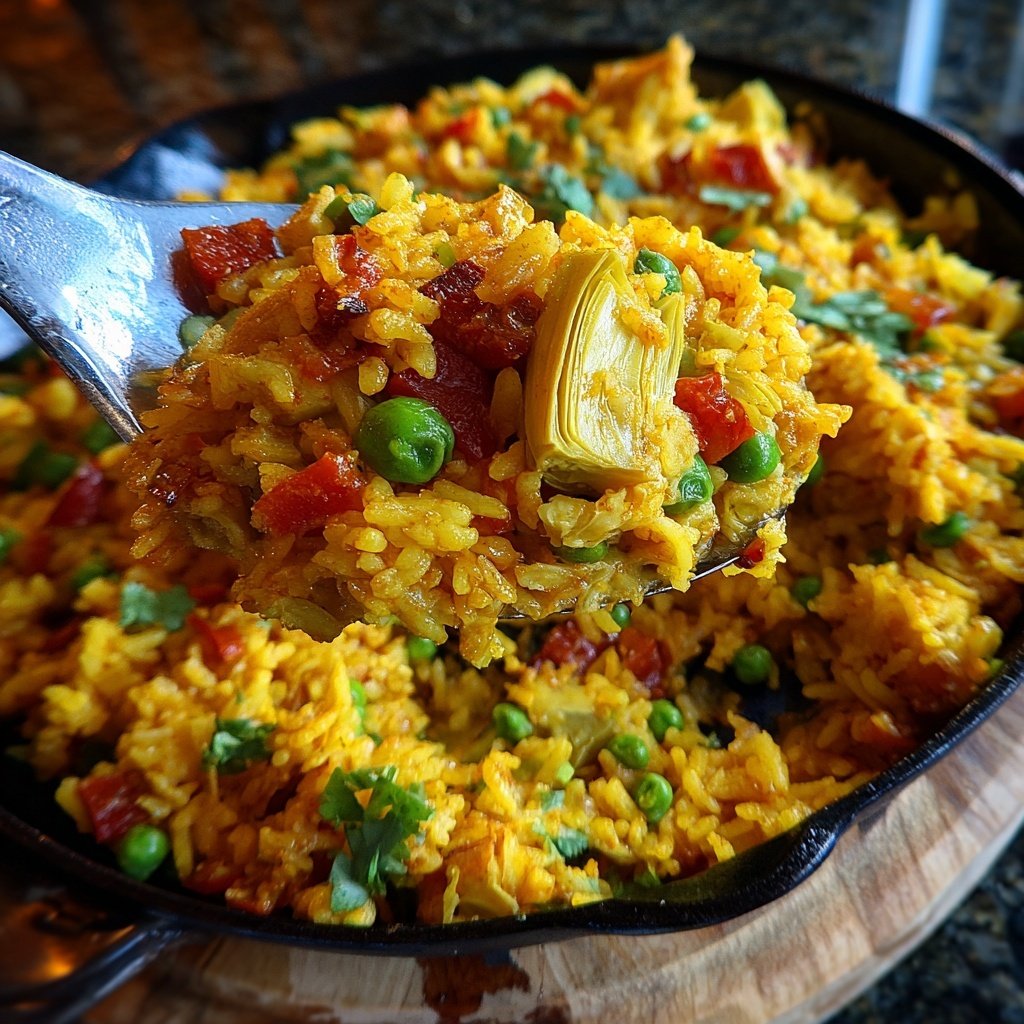 Vegetarische Paella mit Artischocken