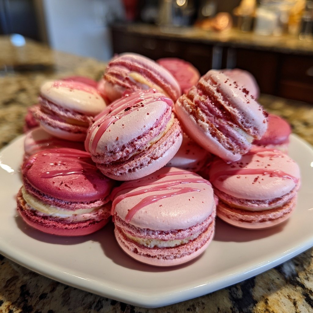 Valentins-Macarons rosa und rot